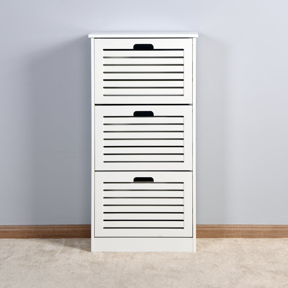 3 Tiers Wooden Entryway Storage Shoe Cabinet with 3 Flip Doors in White_6