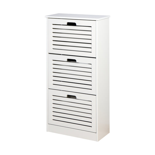 3 Tiers Wooden Entryway Storage Shoe Cabinet with 3 Flip Doors in White_0