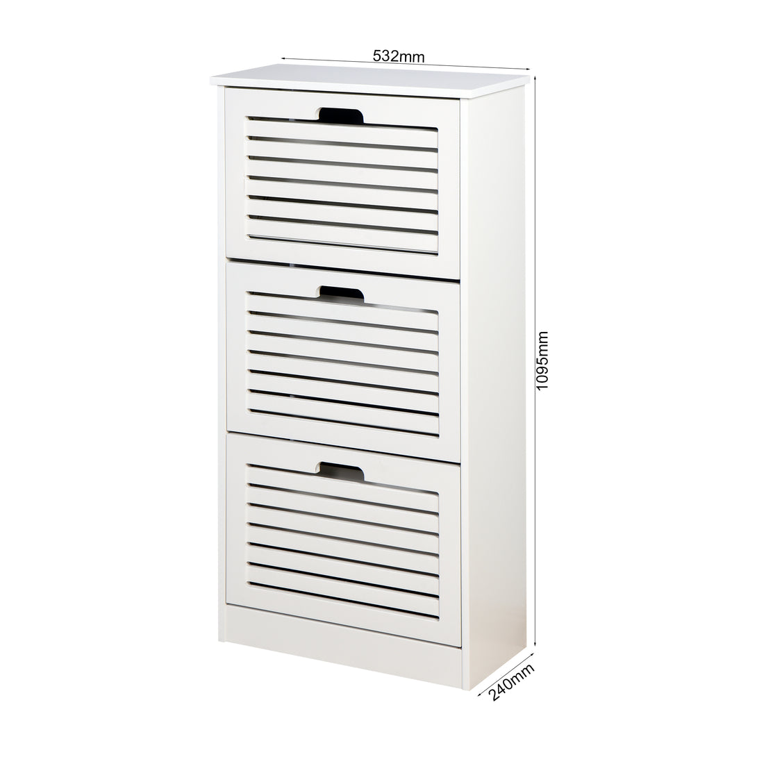 3 Tiers Wooden Entryway Storage Shoe Cabinet with 3 Flip Doors in White_5