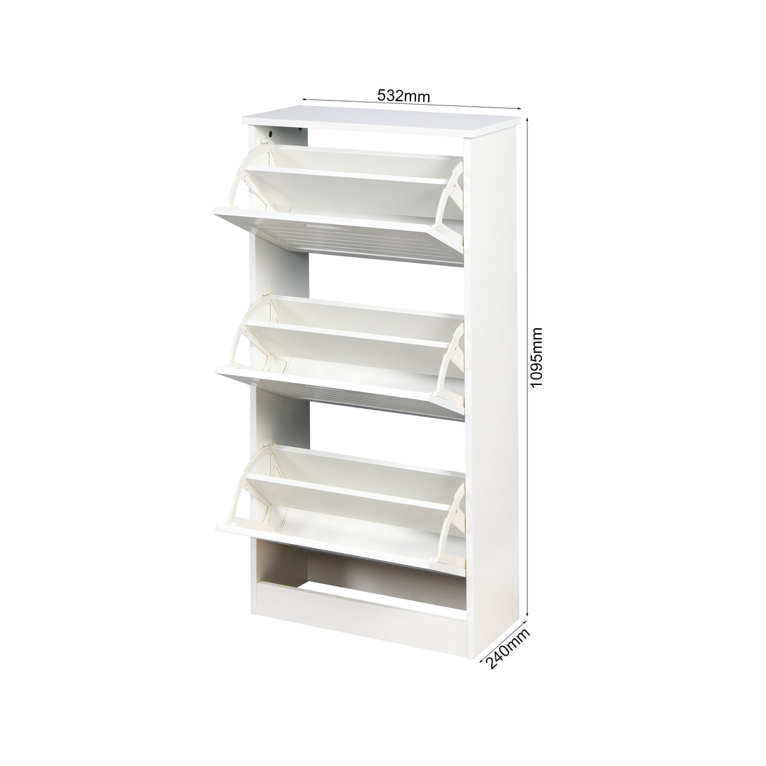 3 Tiers Wooden Entryway Storage Shoe Cabinet with 3 Flip Doors in White_3