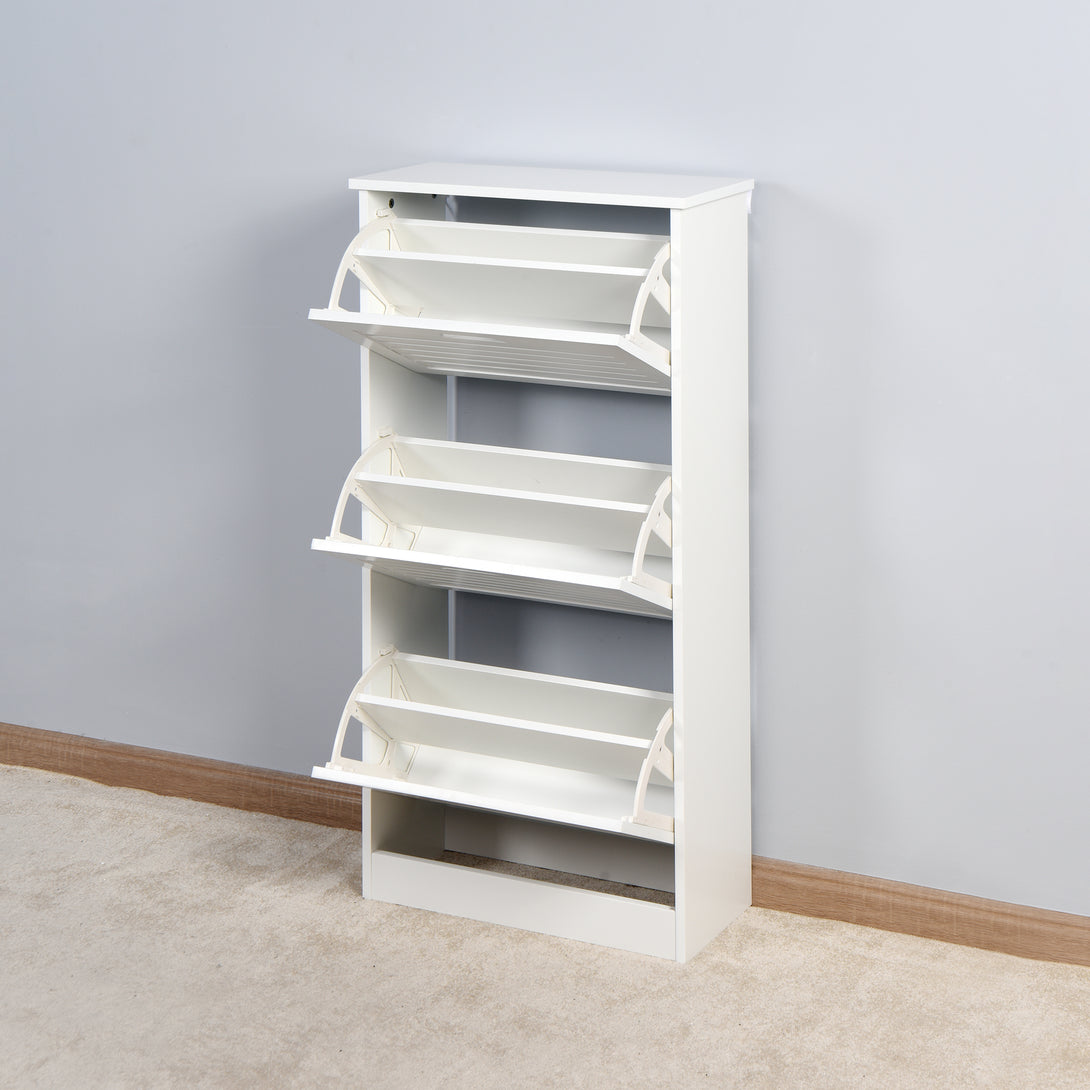 3 Tiers Wooden Entryway Storage Shoe Cabinet with 3 Flip Doors in White_10