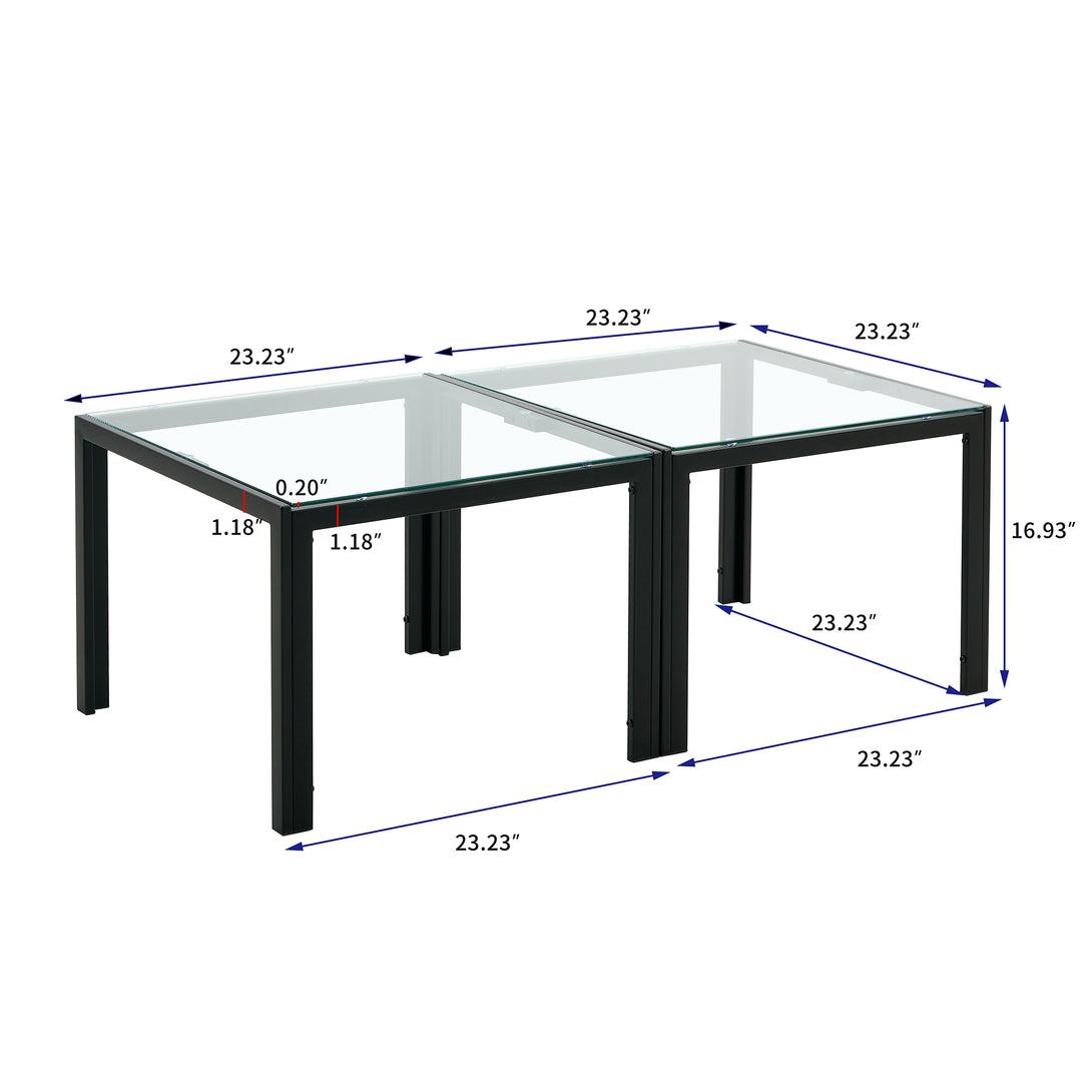 Set of 2 Coffee Table Set Modern Designed Square Tempered Glass Tea Table_17