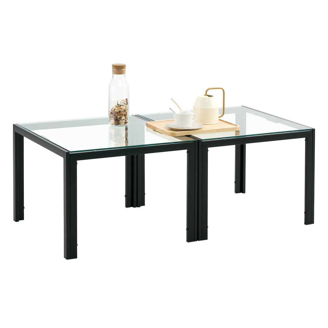 Set of 2 Coffee Table Set Modern Designed Square Tempered Glass Tea Table_3