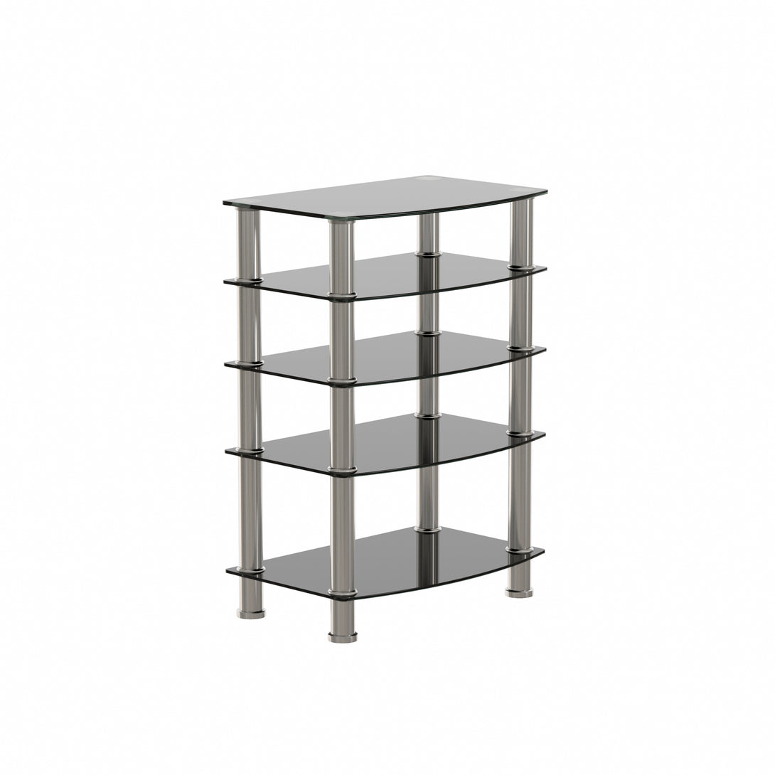 5-Tier Tempered Glass Living Room Side Table with Stainless Steel Frame- Black_11