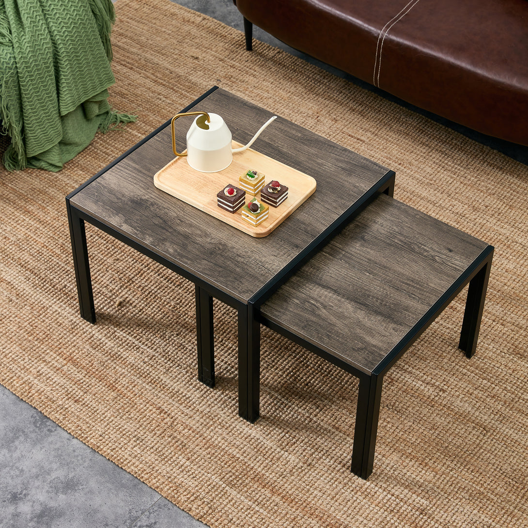 Set of 2 Modern Design Nesting Coffee Table Set with Wooden Finish- Oak Grey_2