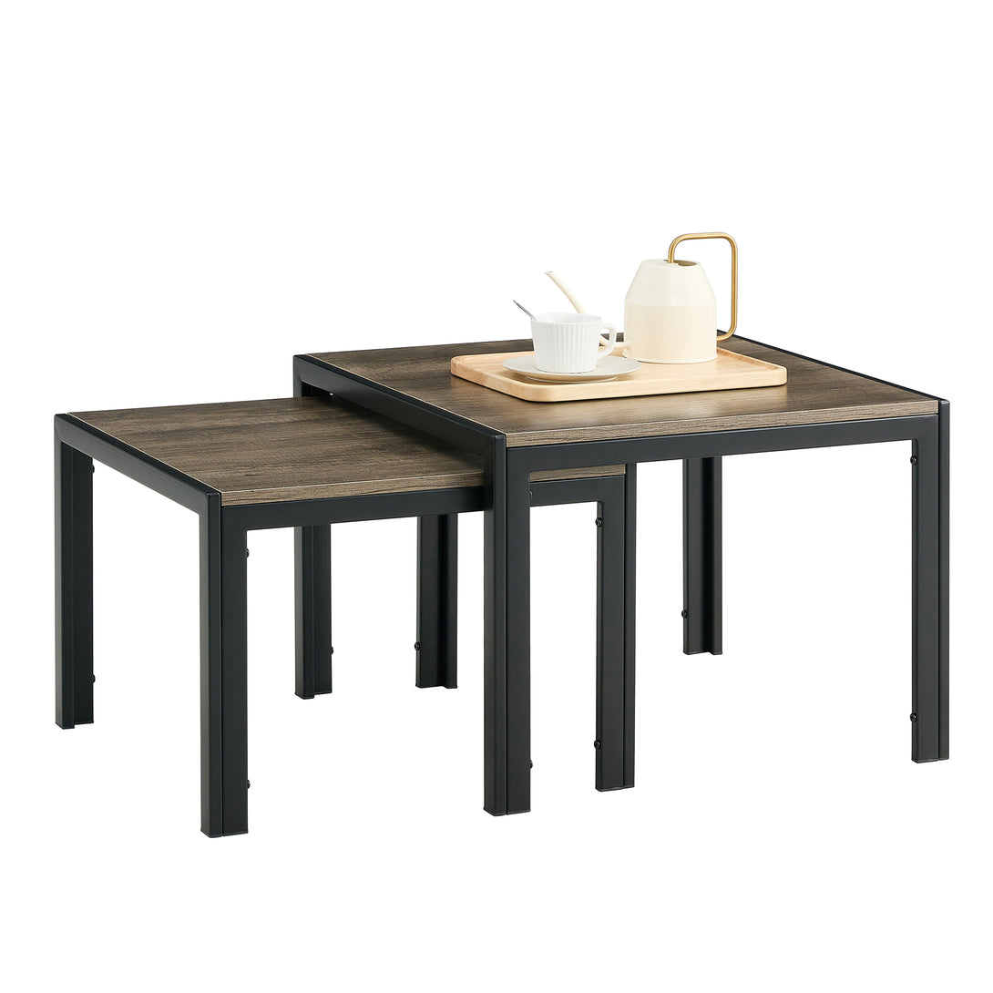 Set of 2 Modern Design Nesting Coffee Table Set with Wooden Finish- Oak Grey_4