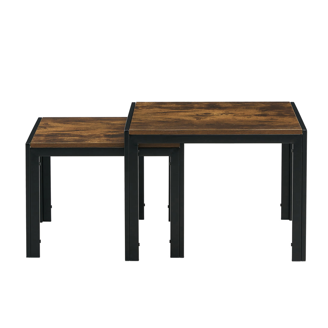 Set of 2 Modern Design Nesting Coffee Table Set with Wooden Finish- Rustic Brown_5