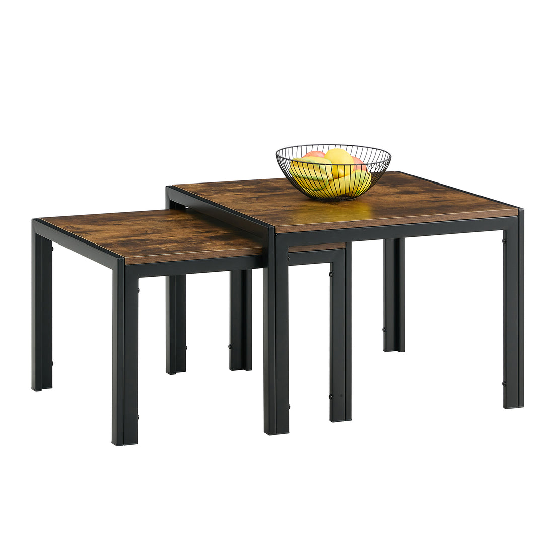 Set of 2 Modern Design Nesting Coffee Table Set with Wooden Finish- Rustic Brown_3