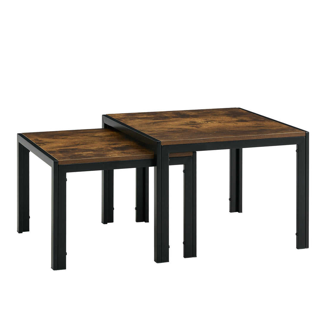 Set of 2 Modern Design Nesting Coffee Table Set with Wooden Finish- Rustic Brown_8