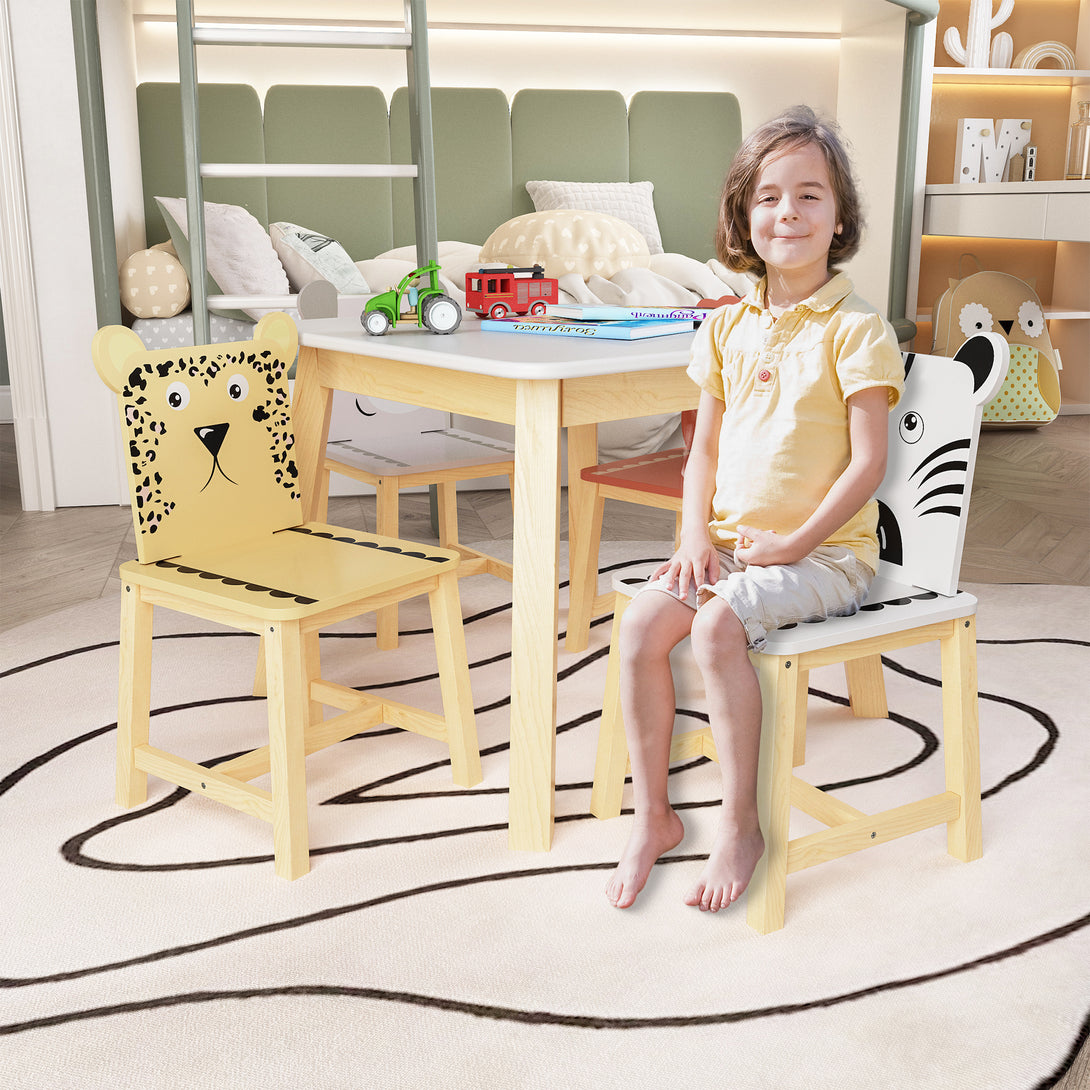 5 Pcs Solid Wood Kiddie Dining and Playing Table and Chair Set- White_7