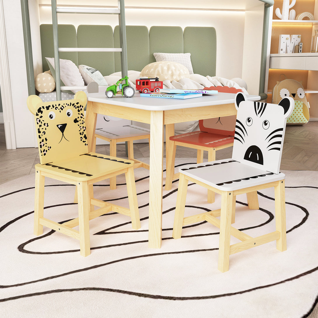 5 Pcs Solid Wood Kiddie Dining and Playing Table and Chair Set- White_4