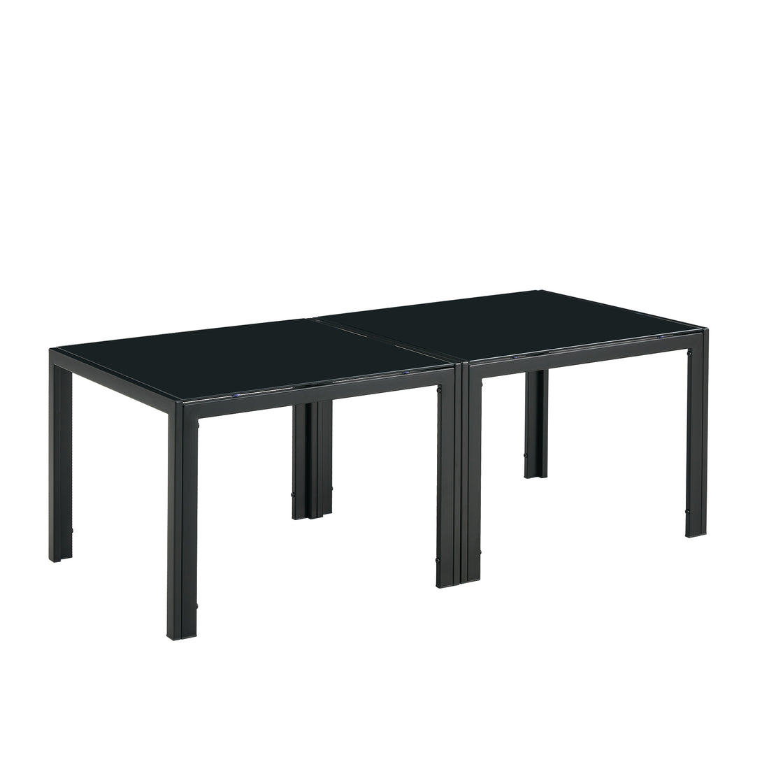 Set of 2 Coffee Table Set Modern Designed Square Tempered Glass Tea Table- Black_14