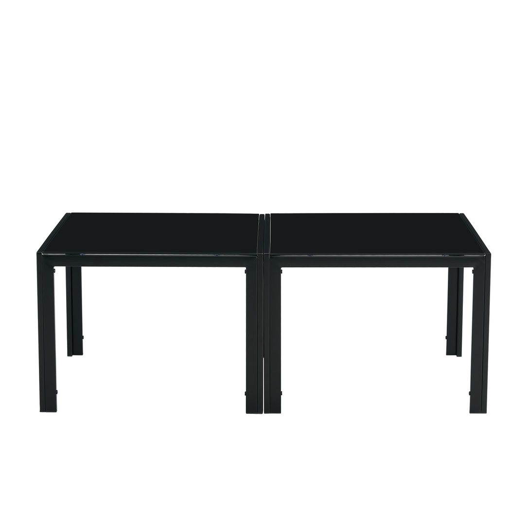 Set of 2 Coffee Table Set Modern Designed Square Tempered Glass Tea Table- Black_8