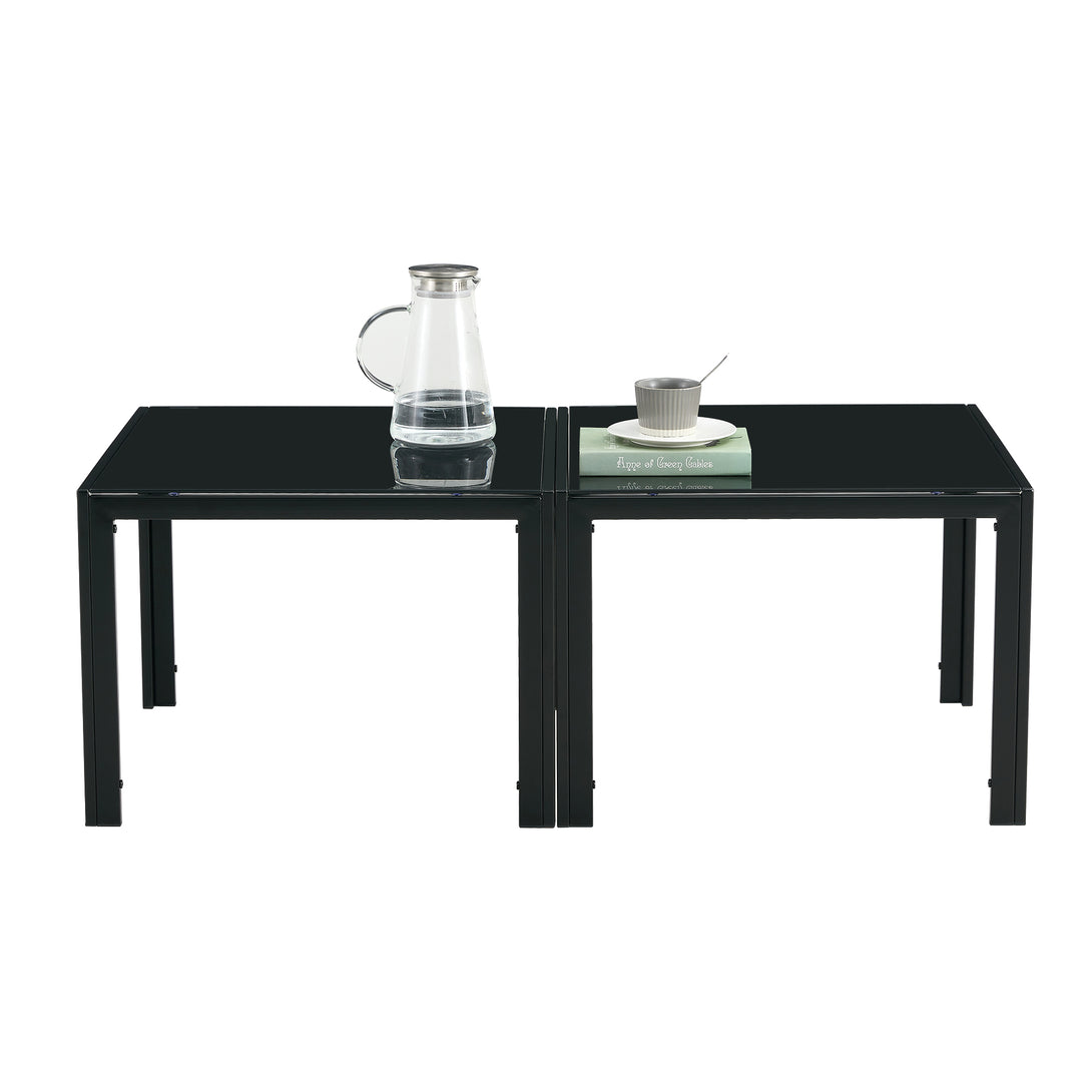 Set of 2 Coffee Table Set Modern Designed Square Tempered Glass Tea Table- Black_4