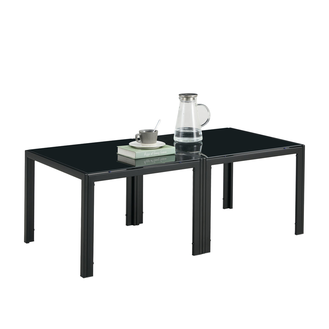 Set of 2 Coffee Table Set Modern Designed Square Tempered Glass Tea Table- Black_3