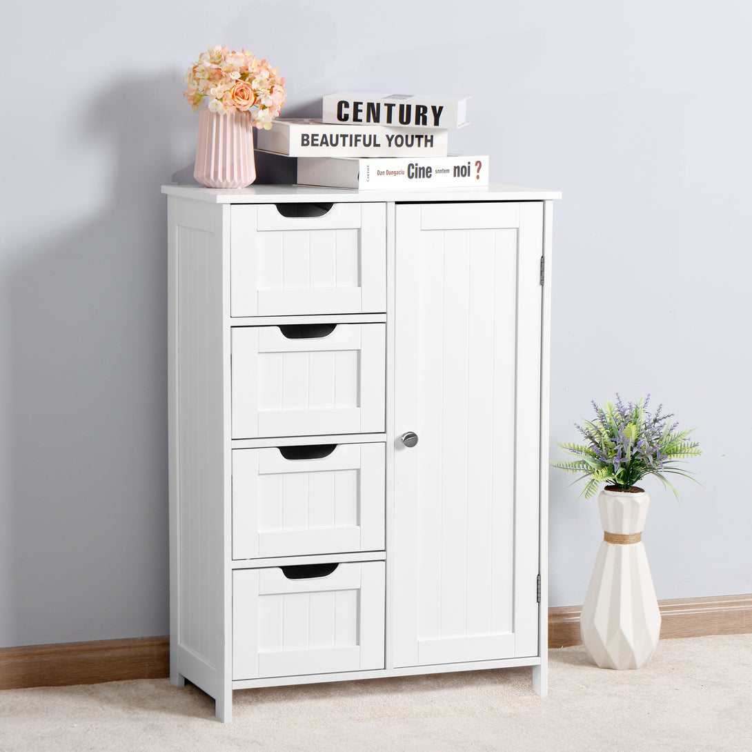 4 Drawers 1 Shelf Floor Standing Wooden Cabinet and Storage Organizer- White_9