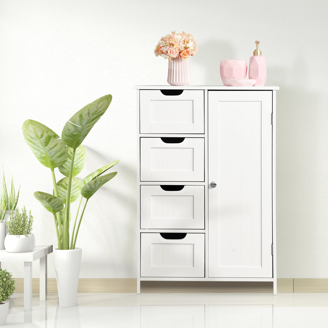 4 Drawers 1 Shelf Floor Standing Wooden Cabinet and Storage Organizer- White_10