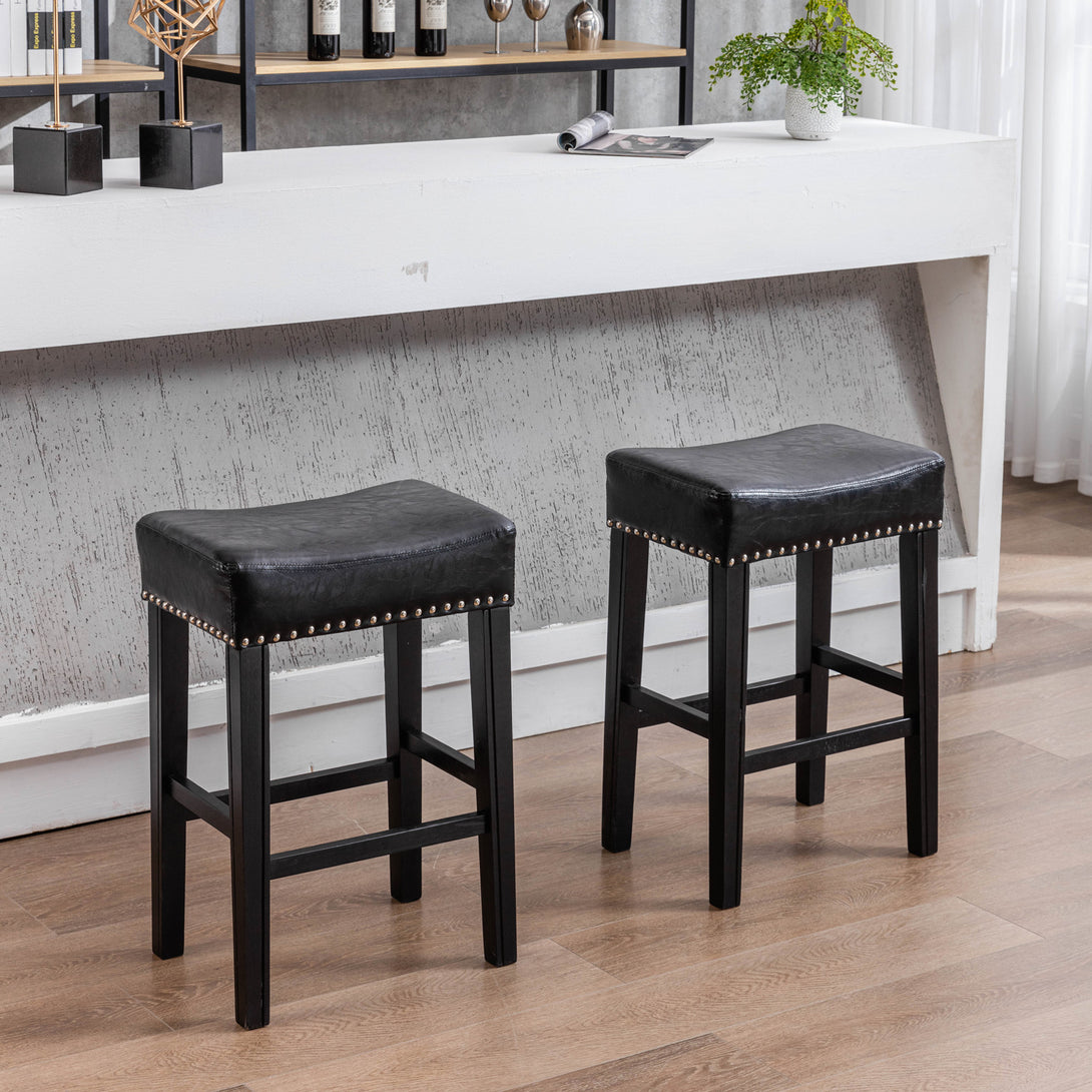 2 pcs Backless Faux Leather Kitchen Counter Soft Sitting Stool Island Chair- Black_1