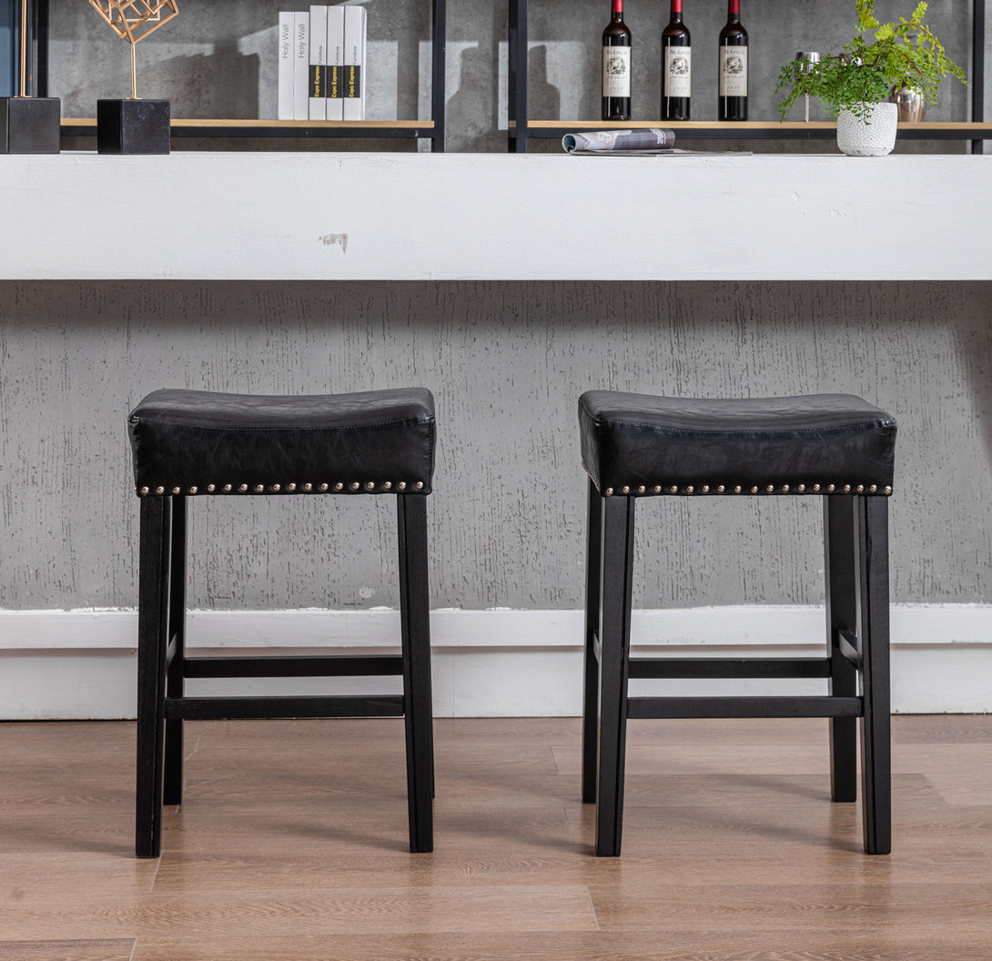 2 pcs Backless Faux Leather Kitchen Counter Soft Sitting Stool Island Chair- Black_0