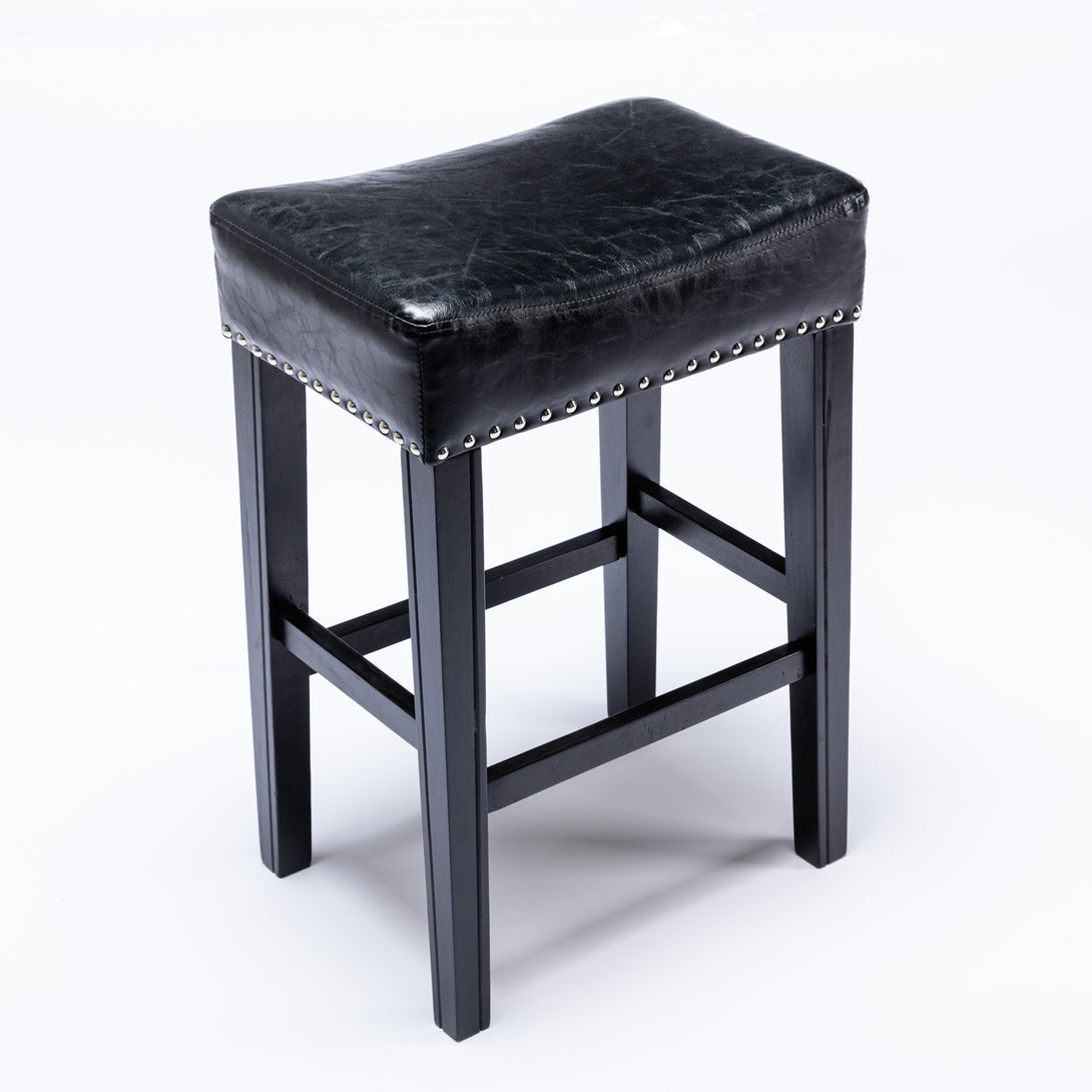 2 pcs Backless Faux Leather Kitchen Counter Soft Sitting Stool Island Chair- Black_5