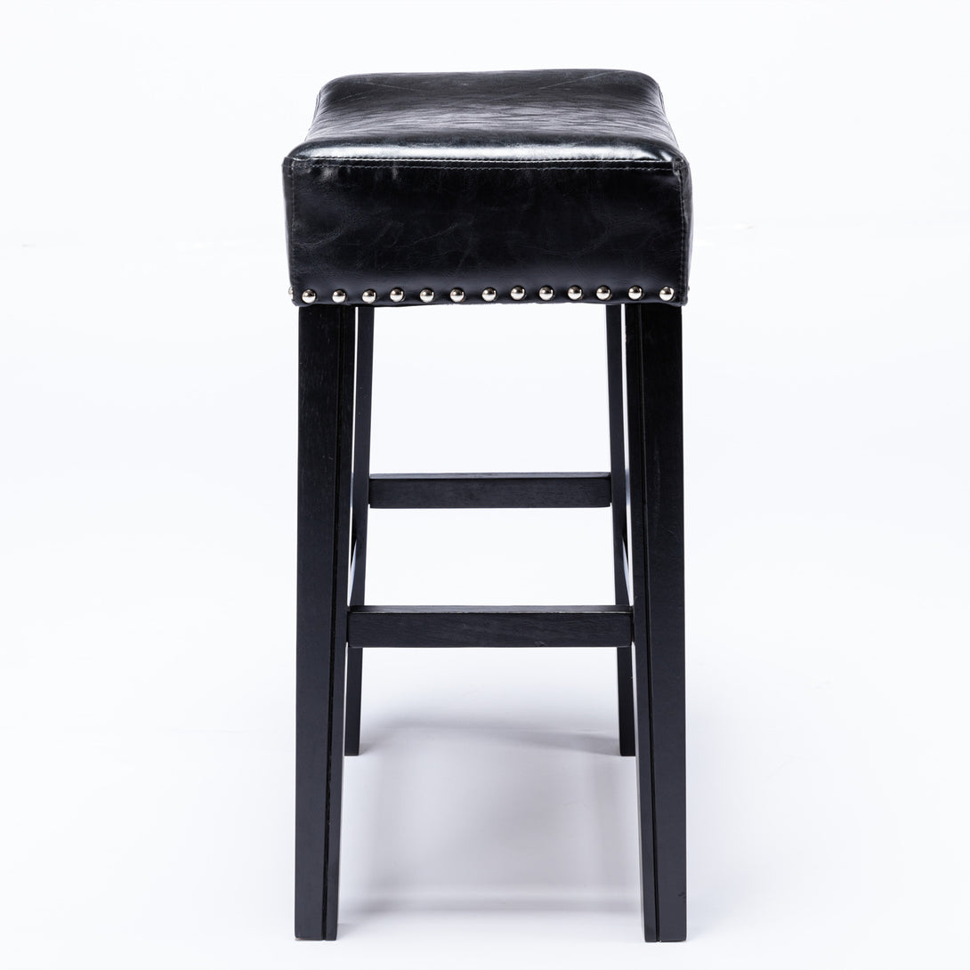 2 pcs Backless Faux Leather Kitchen Counter Soft Sitting Stool Island Chair- Black_7