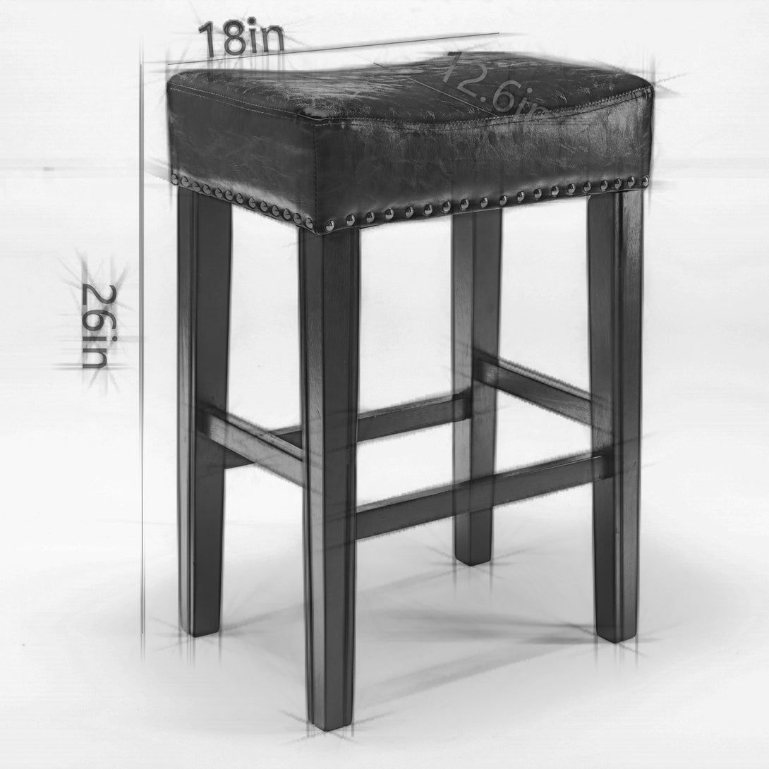 2 pcs Backless Faux Leather Kitchen Counter Soft Sitting Stool Island Chair- Black_12