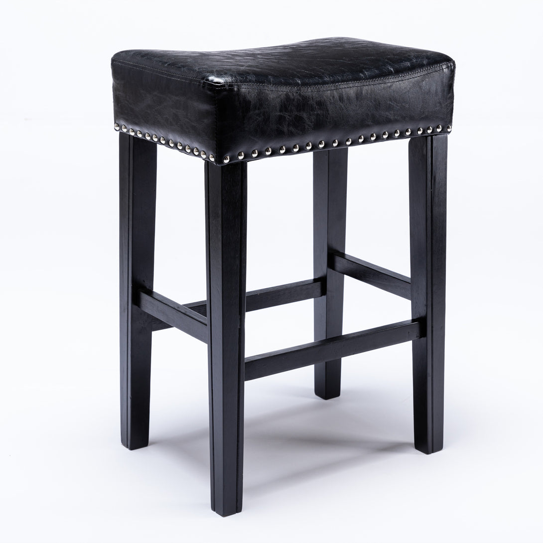 2 pcs Backless Faux Leather Kitchen Counter Soft Sitting Stool Island Chair- Black_6