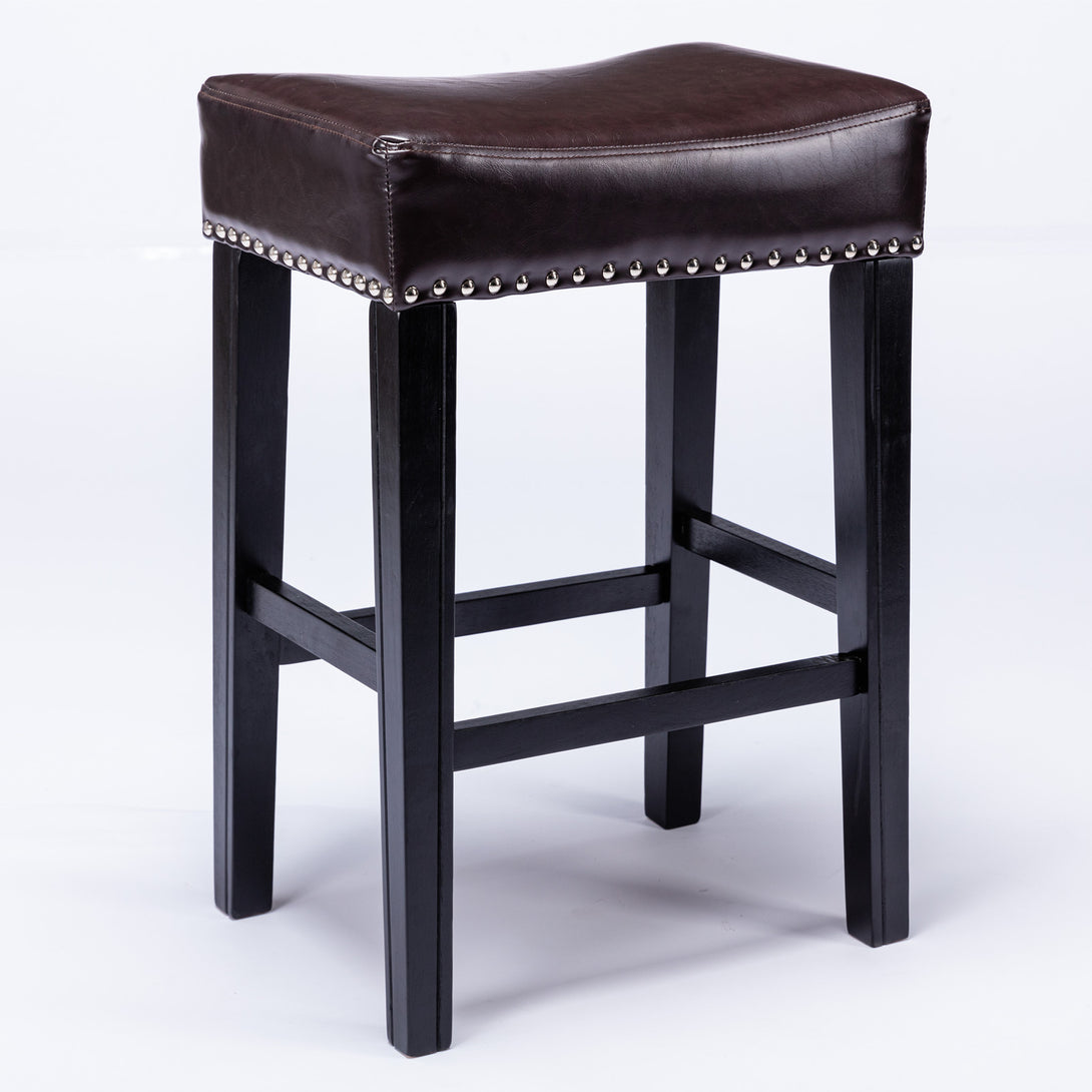 2 pcs Backless Faux Leather Kitchen Counter Soft Sitting Stool Island Chair- Brown_4