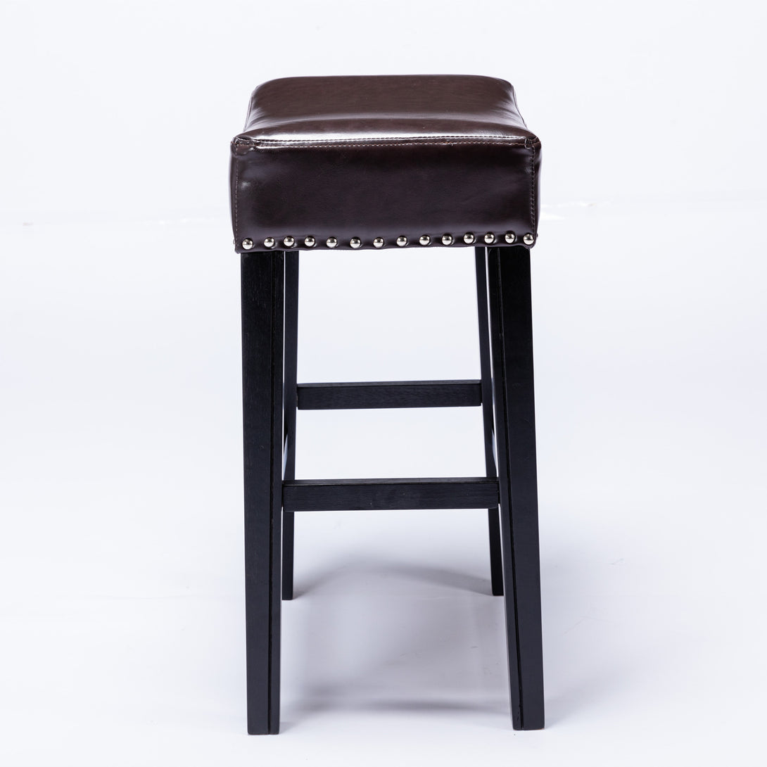 2 pcs Backless Faux Leather Kitchen Counter Soft Sitting Stool Island Chair- Brown_6