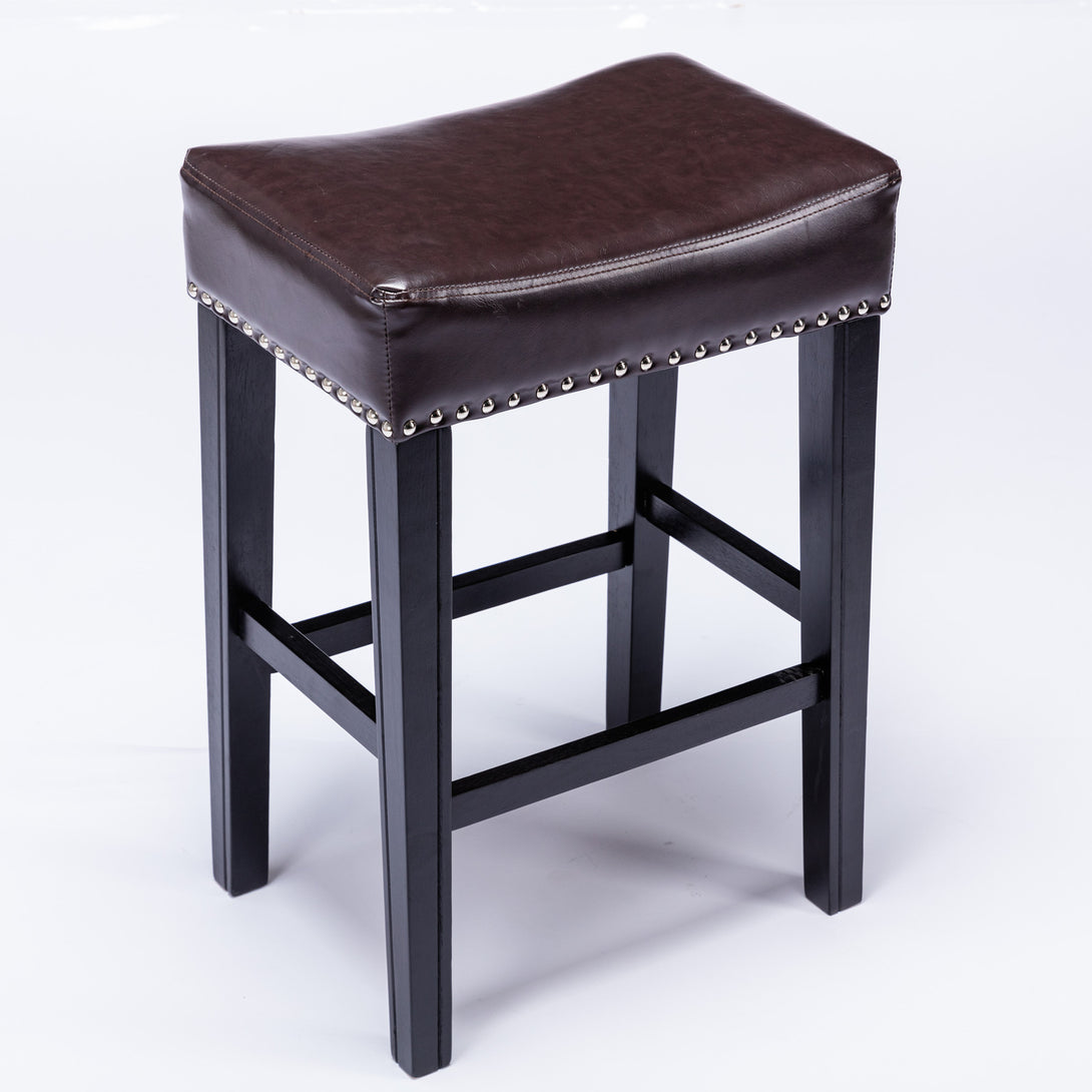 2 pcs Backless Faux Leather Kitchen Counter Soft Sitting Stool Island Chair- Brown_5