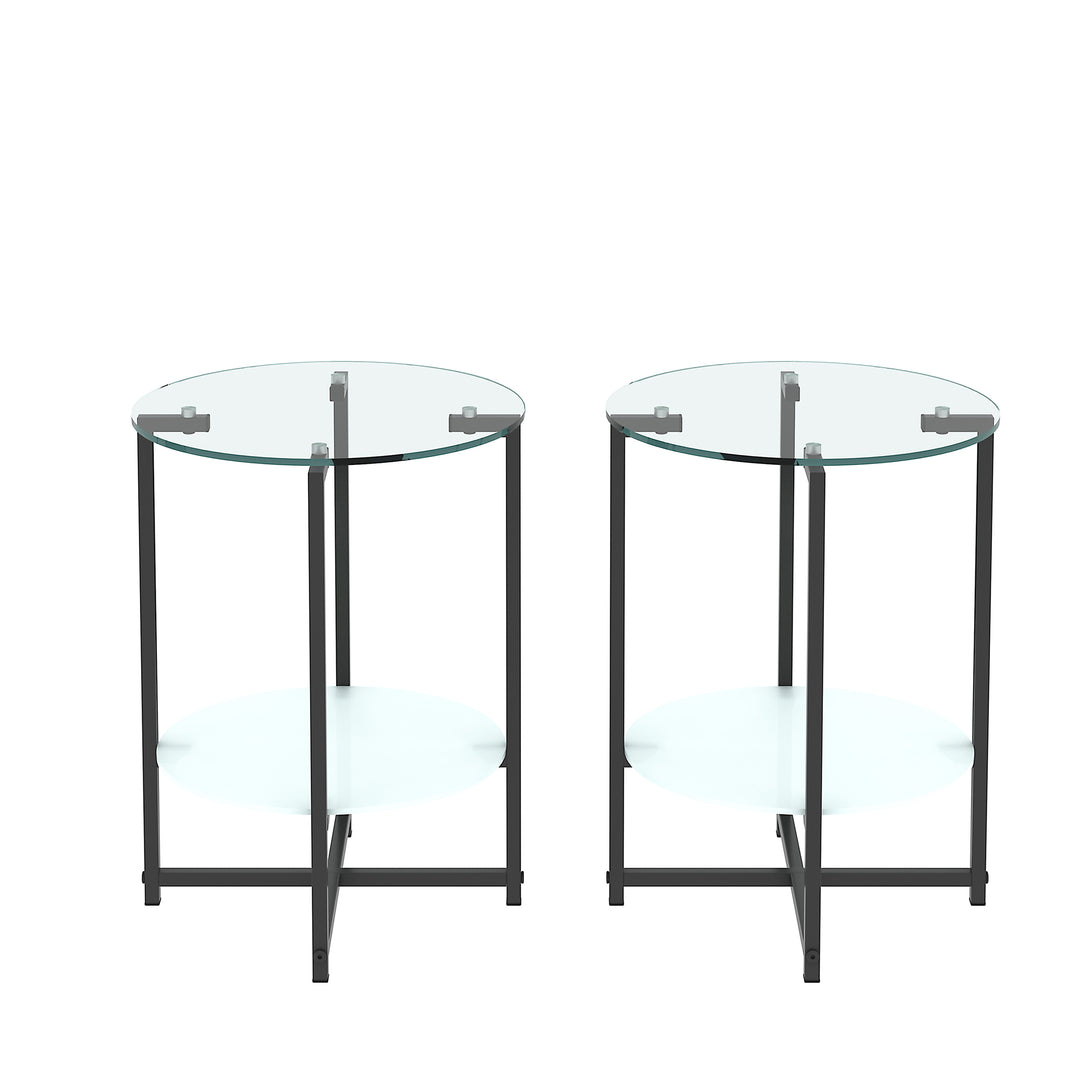 2 pcs Modern Designed Tempered Glass Round Coffee and End Table- Clear_6