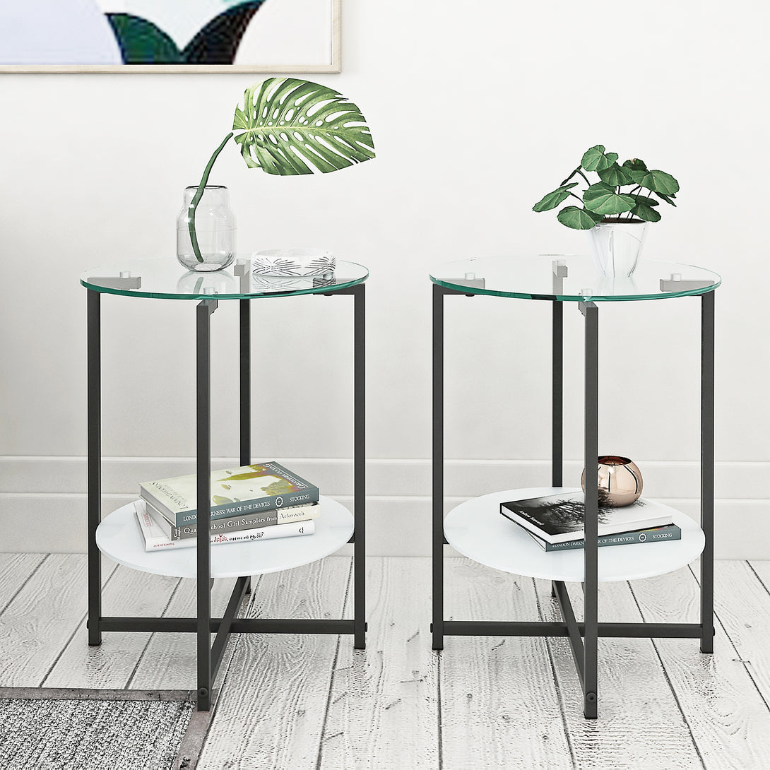 2 pcs Modern Designed Tempered Glass Round Coffee and End Table- Clear_0