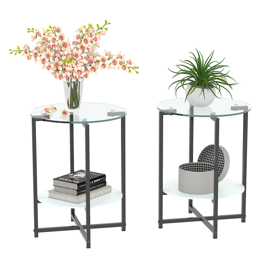 2 pcs Modern Designed Tempered Glass Round Coffee and End Table- Clear_3