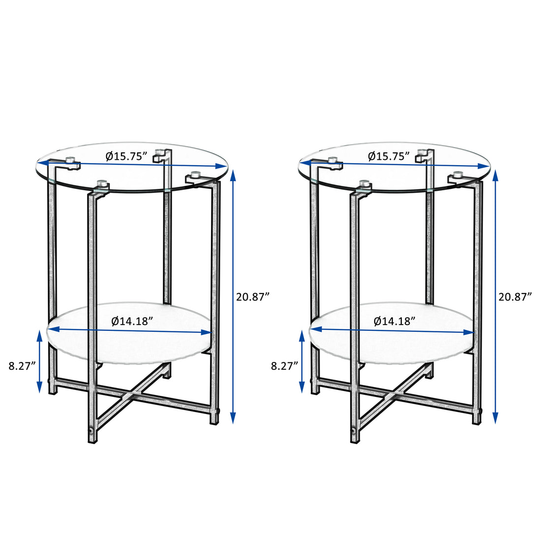 2 pcs Modern Designed Tempered Glass Round Coffee and End Table- Clear_7