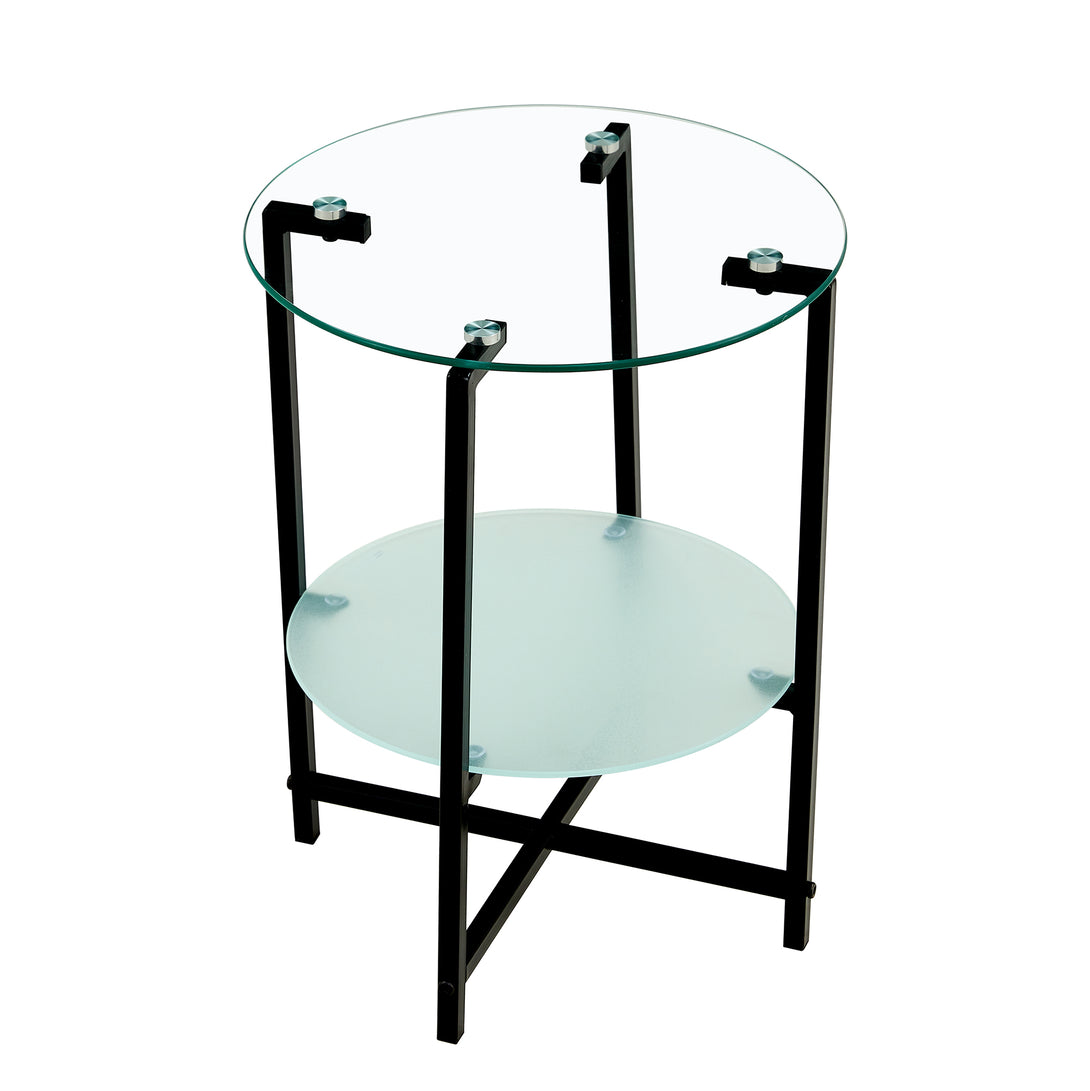 2 pcs Modern Designed Tempered Glass Round Coffee and End Table- Clear_14