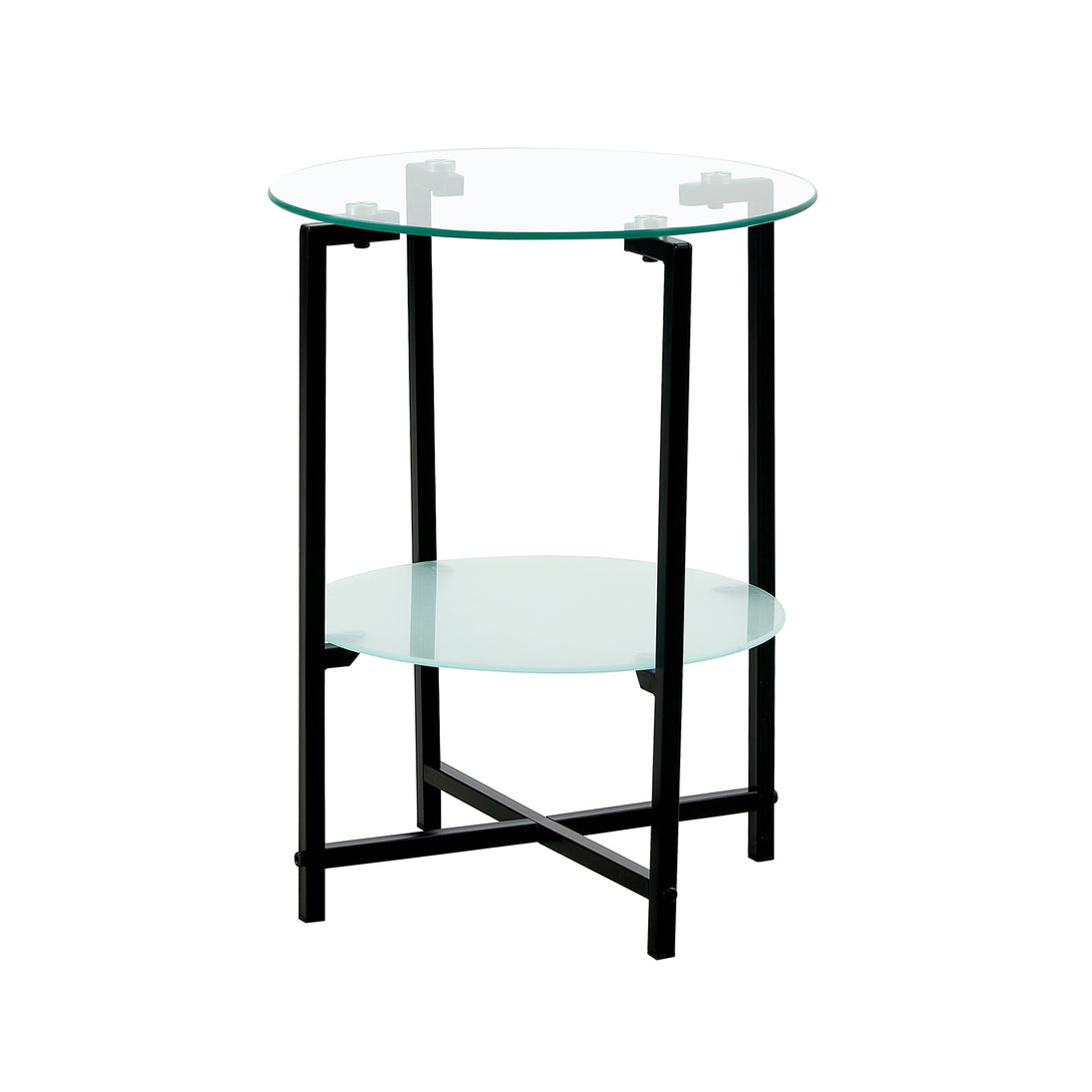 2 pcs Modern Designed Tempered Glass Round Coffee and End Table- Clear_13