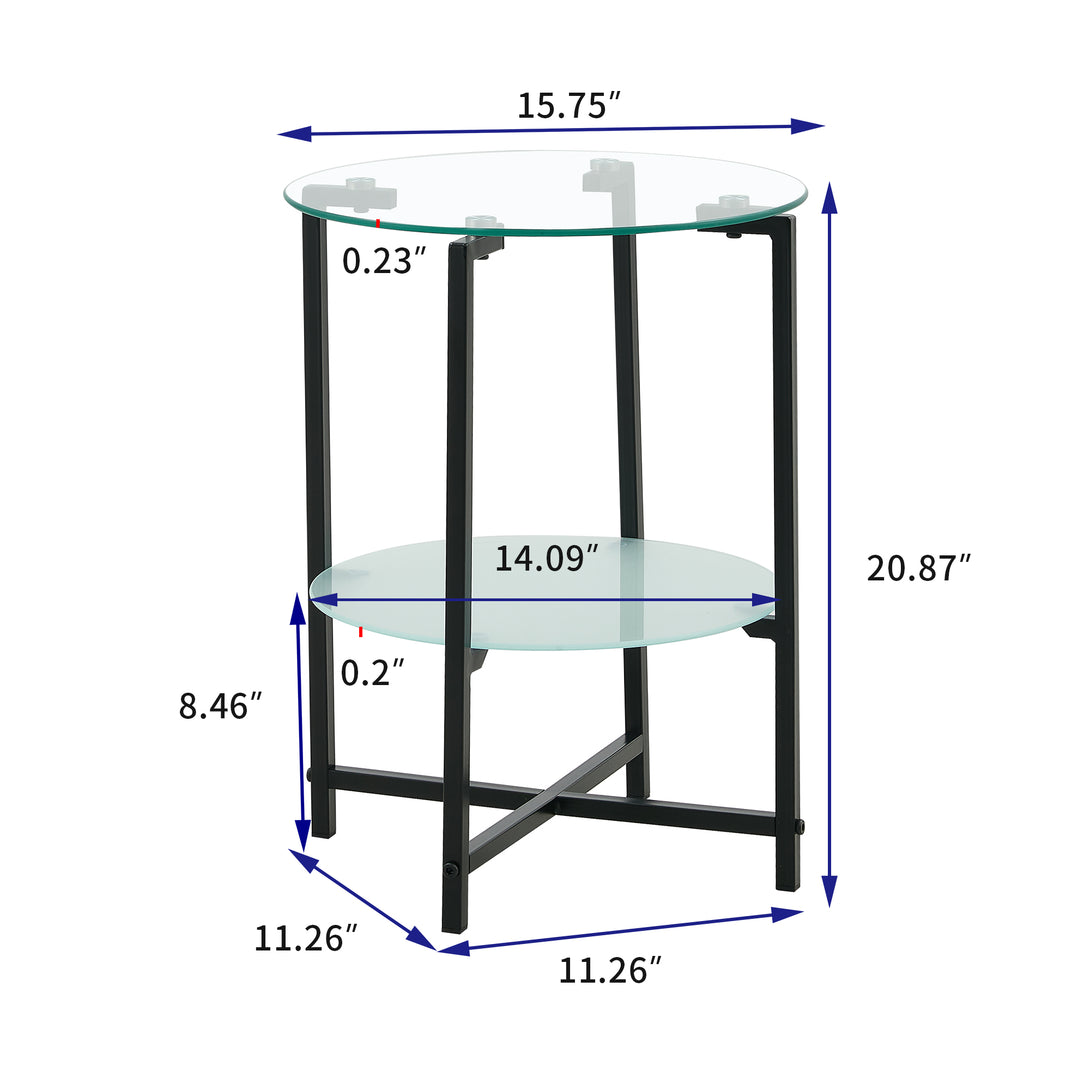 2 pcs Modern Designed Tempered Glass Round Coffee and End Table- Clear_11