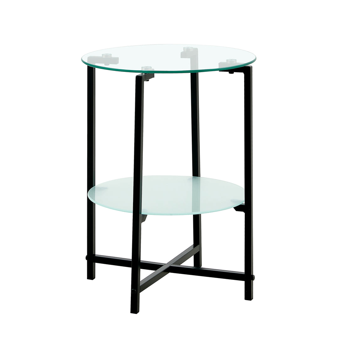 2 pcs Modern Designed Tempered Glass Round Coffee and End Table- Clear_12