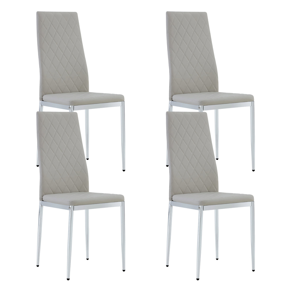 4 pcs Checkered Armless Faux Leather High Back Upholstered Padded Dining Chairs- Light Gray_10