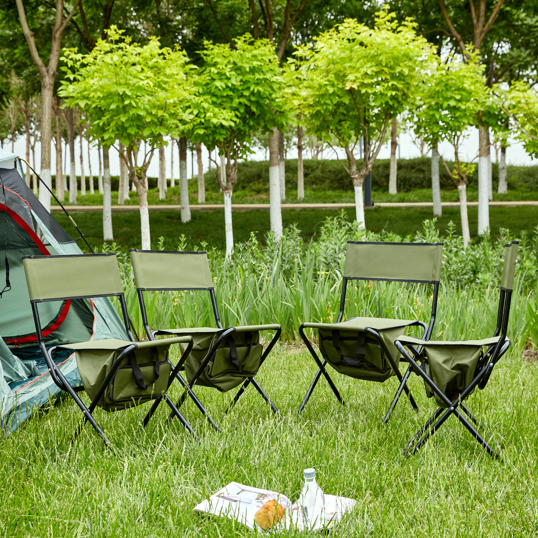 4 pcs Portable Outdoor Camping Fishing Picnic Chairs with Storage Bag- Green_1