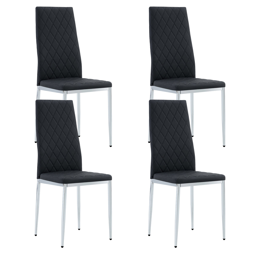 4 pcs Checkered Armless Faux Leather High Back Upholstered Padded Dining Chairs- Black_9