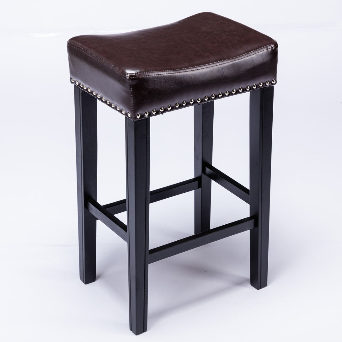 2 pcs 29" Backless Faux Leather Kitchen Counter Soft Sitting Stool Island Chair- Brown_6