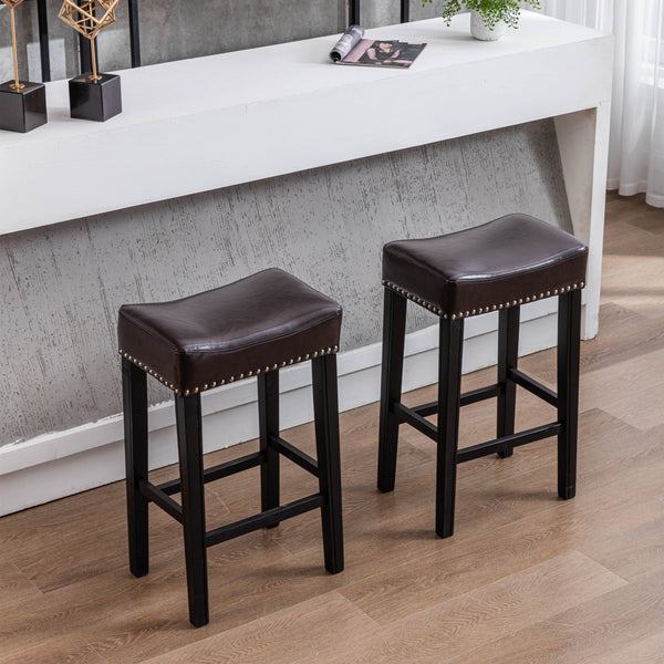 2 pcs 29" Backless Faux Leather Kitchen Counter Soft Sitting Stool Island Chair- Brown_0