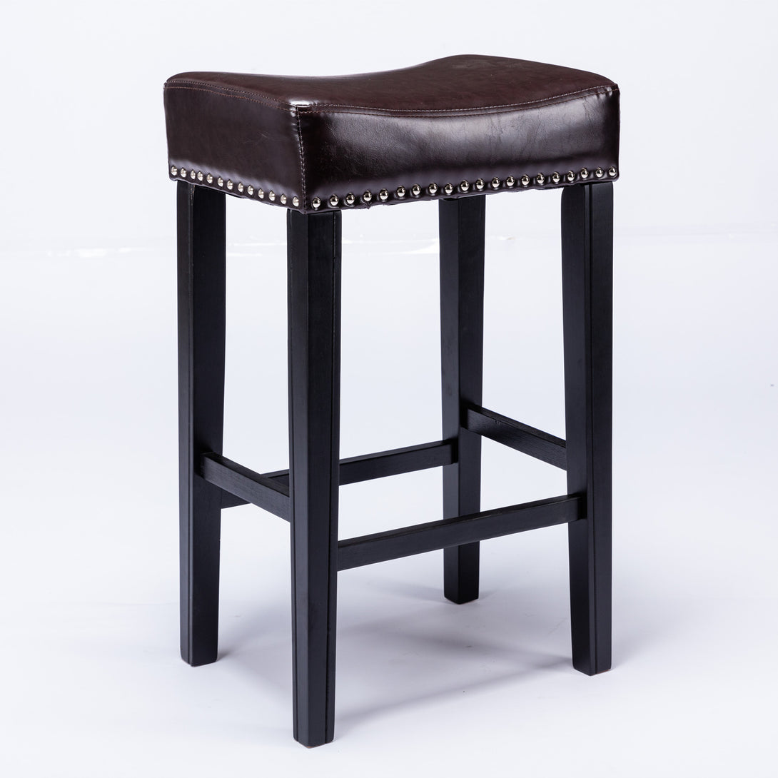 2 pcs 29" Backless Faux Leather Kitchen Counter Soft Sitting Stool Island Chair- Brown_5