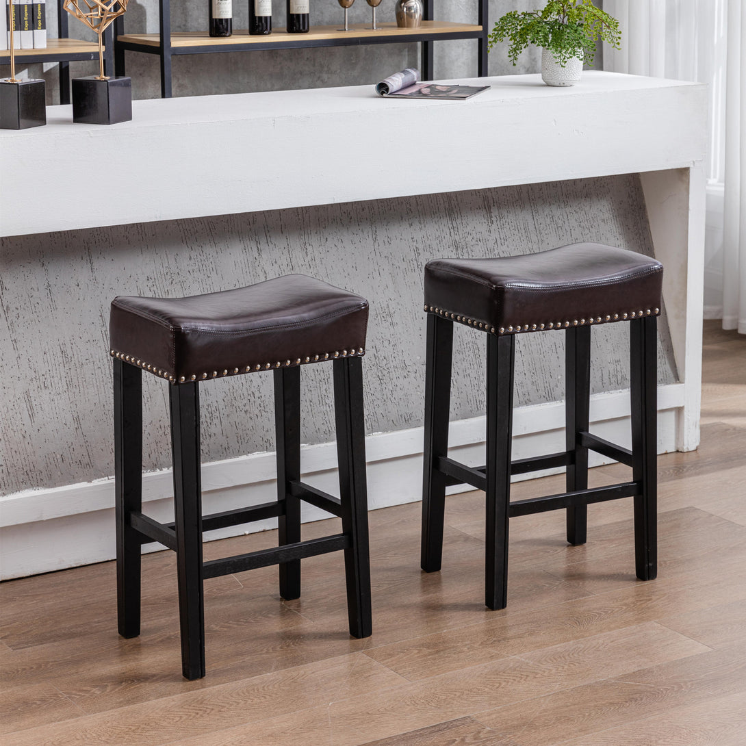 2 pcs 29" Backless Faux Leather Kitchen Counter Soft Sitting Stool Island Chair- Brown_3