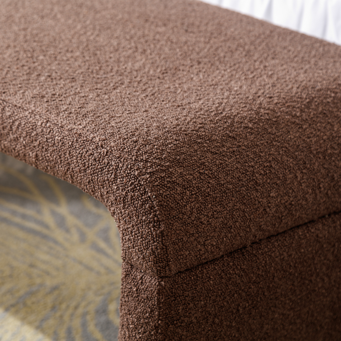 Boucle Fabric Loveseat Ottoman Bedroom Footstool With Gold Metal Legs- Brown_6