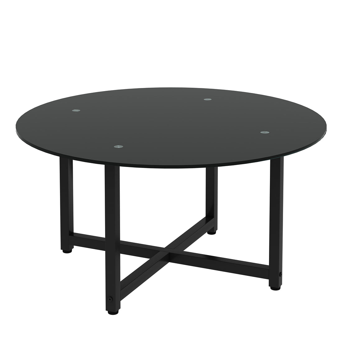 35.5'' Modern Design Round Clear Tempered Glass Coffee Table- Black_9