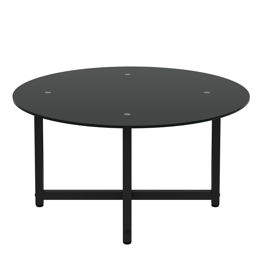 35.5'' Modern Design Round Clear Tempered Glass Coffee Table- Black_8