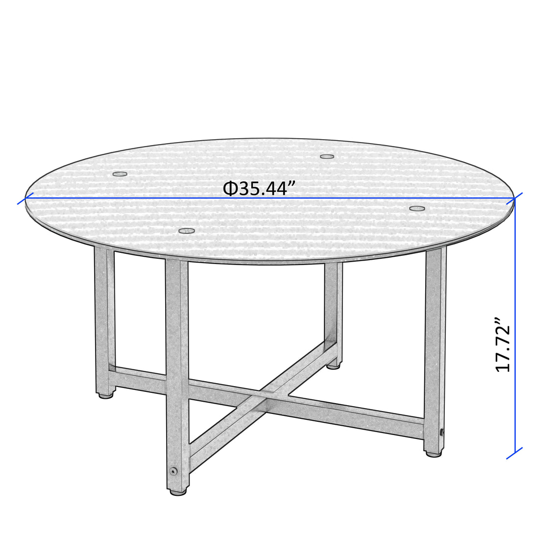 35.5'' Modern Design Round Clear Tempered Glass Coffee Table- Black_10