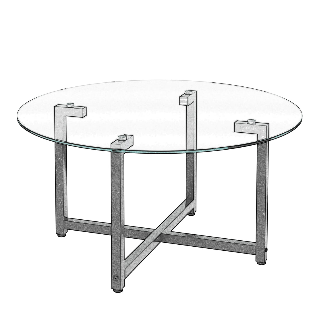 Modern Designed Tempered Glass Round Living Room Coffee Table- Glass+Black_10